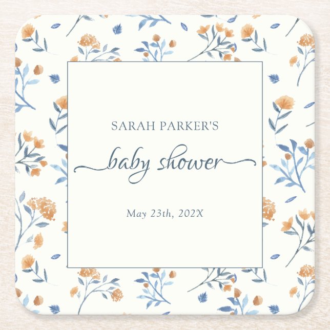 Posavasos Cuadrado De Papel Elegante Wildflowers Boho Baby Shower (Anverso)