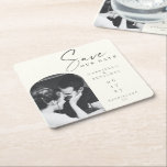 Posavasos Cuadrado De Papel Elegante y minimalista foto de marfil negro salva<br><div class="desc">La Minimalista y moderna boda blanca y negra personalizada salva la montaña de papel de fecha con foto Personalizado</div>