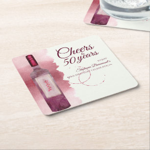 Posavasos Cuadrado De Papel Elegante y moderno Cheers Red Wine 50 cumpleaños