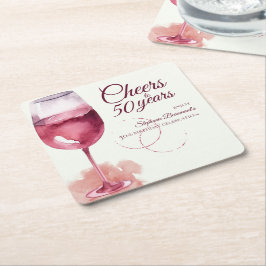 Posavasos Cuadrado De Papel Elegante y moderno Cheers Red Wine 50 cumpleaños
