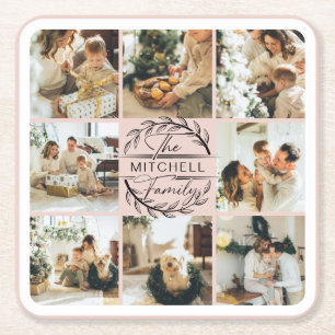 Posavasos Cuadrado De Papel Elegante y moderno foto de la familia de los monog