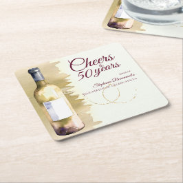 Posavasos Cuadrado De Papel Elegante y moderno Saludo Vino Blanco 50 cumpleaño
