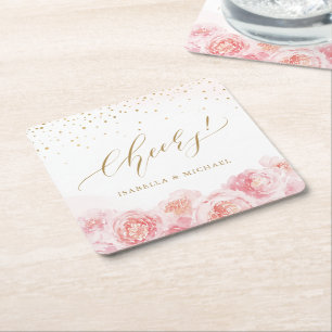 Posavasos Cuadrado De Papel Elegantes animaciones guión oro y boda floral ruid