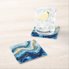 Posavasos Cuadrado De Papel Elegantes Baldosas decorativas de Art Fluido - Azu