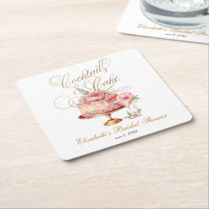 Posavasos Cuadrado De Papel Elegantes cócteles rosados y pastel para despedida