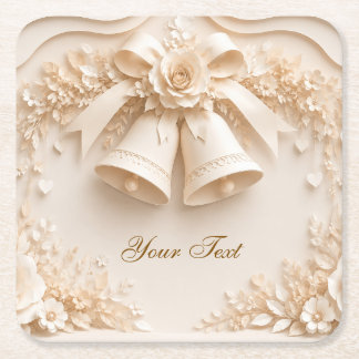 Posavasos Cuadrado De Papel Elegantes Hochzeitsdesign mit Glocken und Rosen