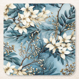 Posavasos Cuadrado De Papel Elegantes Navidades azules florals