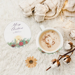 Posavasos Cuadrado De Papel Elegantes Navidades de acuarela Vela y Poinsettia