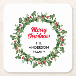 Posavasos Cuadrado De Papel Elegantes Navidades de la familia Red Berry