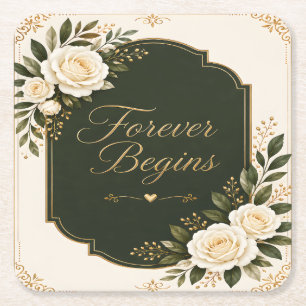 Posavasos Cuadrado De Papel Elegantes posavasos florales de boda "Forever Begi