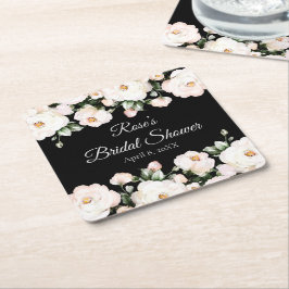 Posavasos Cuadrado De Papel Elegantes Rosas blancos negros ducha de novia