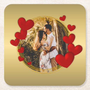 Posavasos Cuadrado De Papel Elegantes San Valentines, Amor, Corazón Rojo de An
