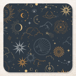 Posavasos Cuadrado De Papel Elementos místicos celestes y lunares