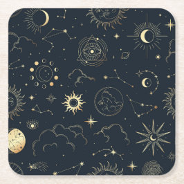 Posavasos Cuadrado De Papel Elementos místicos celestes y lunares