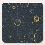 Posavasos Cuadrado De Papel Elementos místicos celestes y lunares<br><div class="desc">Diseñada para coordinar con nuestra Colección Celestial Mystic, esta exclusiva montaña de papel presenta preciosos elementos celestes dorados sobre un fondo marino oscuro. Para una personalización más avanzada de este diseño, por ejemplo, cambiar el diseño, el tamaño de letra o el tamaño del texto, haga clic en el botón "PERSONALIZAR"...</div>