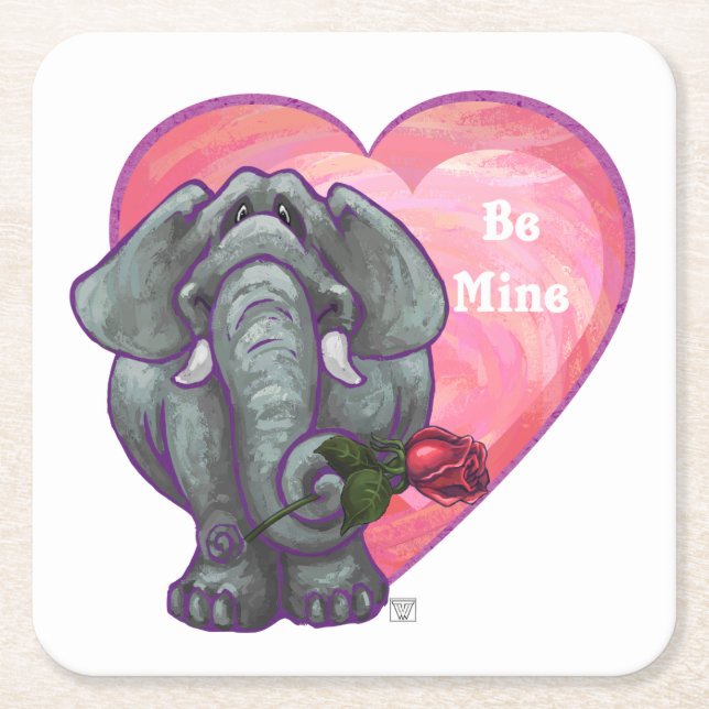 Posavasos Cuadrado De Papel Elephant El día de San Valentín (Anverso)