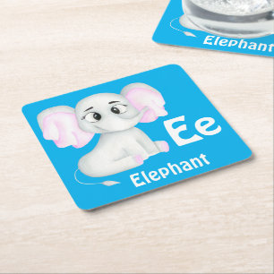 Posavasos Cuadrado De Papel Elephant personalizar ABC: Letra E - Añadir tu nom
