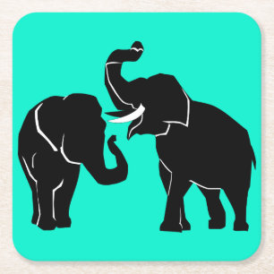Posavasos Cuadrado De Papel Elephants Couple Coaster - Your Colors