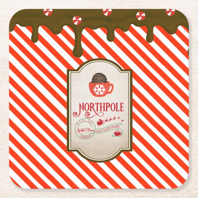 Posavasos Cuadrado De Papel Elf Made, Navidades divertidos de North Pole Santa (Anverso)