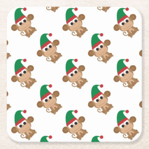 Posavasos Cuadrado De Papel Elf Navidades de mono
