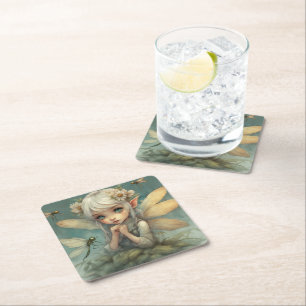 Posavasos Cuadrado De Papel Elf y Dragonfly 2