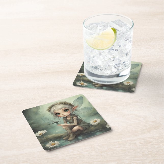 Posavasos Cuadrado De Papel Elf y Dragonfly 5 (In situ)