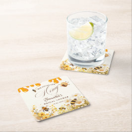 Posavasos Cuadrado De Papel Ella encontró su ducha de novia abeja miel