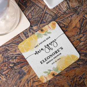 Posavasos Cuadrado De Papel Ella Encontró su Ducha de Novia Squeeze 