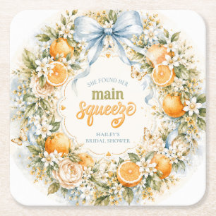 Posavasos Cuadrado De Papel  Ella Encontró Su Naranja Flor de Novia Nupcial 