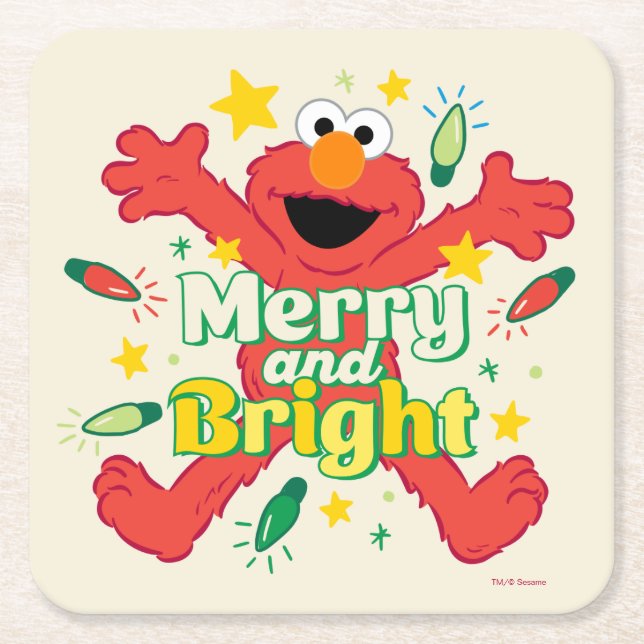 Posavasos Cuadrado De Papel Elmo | Merry y Bright (Anverso)