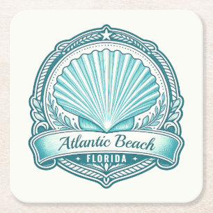Posavasos Cuadrado De Papel Emblema de concha marina costera de Atlantic Beach