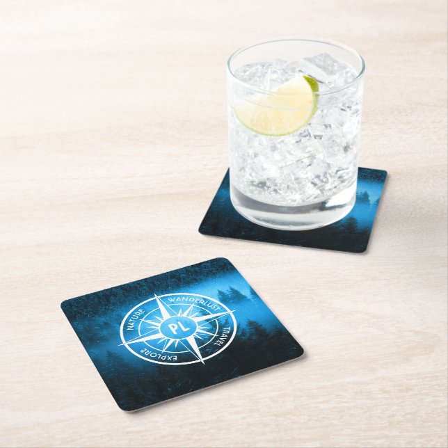 Posavasos Cuadrado De Papel Emblema de la estrella de la brújula monograma nie (In situ)