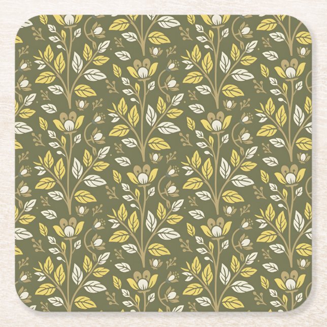 Posavasos Cuadrado De Papel Embrace Nature with Elegant Floral Patterns (Anverso)