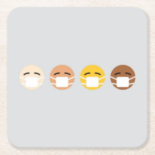 Posavasos Cuadrado De Papel Emoji enmascarada enfrenta máscara arriba COVID