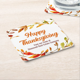 Posavasos Cuadrado De Papel Empresa de Hojas de Otoño Feliz Día de Acción de G