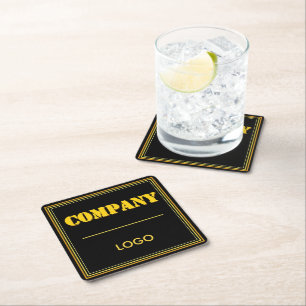 Posavasos Cuadrado De Papel Empresa personalizada negra moderna personalizada 