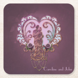 Posavasos Cuadrado De Papel En el abrazo del corazón.