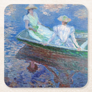 Posavasos Cuadrado De Papel En el barco, Monet