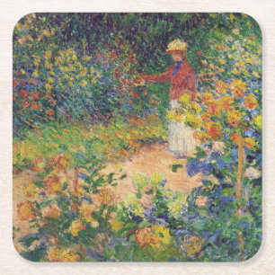 Posavasos Cuadrado De Papel En el jardín, Monet