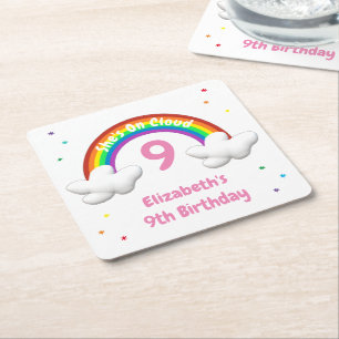 Posavasos Cuadrado De Papel ¡En la Nube 9! Cumpleaños del Arcoiris