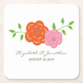 Posavasos Cuadrado De Papel En Naranja de sangre, escayola de papel floral ros