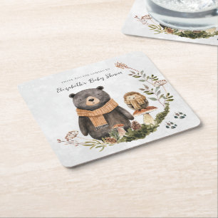 Posavasos Cuadrado De Papel Encantador Bosque de Otoño   Shower de Bebé