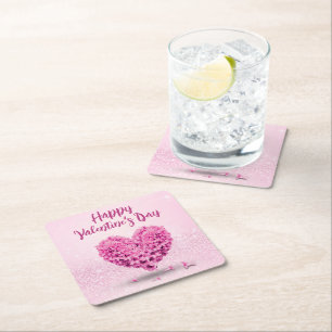 Posavasos Cuadrado De Papel Encantador corazón de Hyacinth Rosa, Feliz Día de