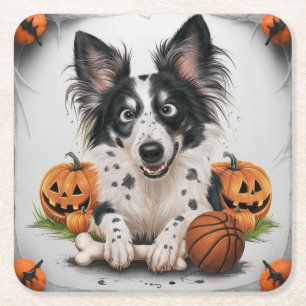 Posavasos Cuadrado De Papel Encantador perro visto: Whimsy de Halloween con ca