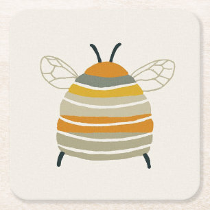 Posavasos Cuadrado De Papel Encantadora Abeja de la Miel de la Mitad del Siglo