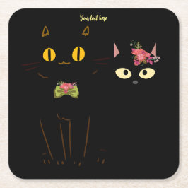 Posavasos Cuadrado De Papel Encantadores gatos negros ojos amarillos