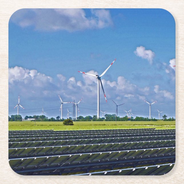 Posavasos Cuadrado De Papel Energía alternativa - Solar y Eólica (Anverso)