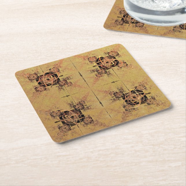 Posavasos Cuadrado De Papel Enredo dorada (En perspectiva)