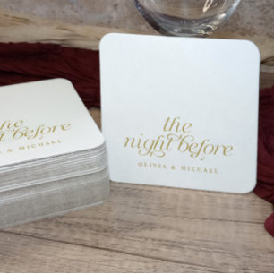Posavasos Cuadrado De Papel Ensayo de Boda Elegante de Oro La Noche Antes