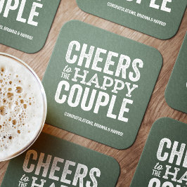 Posavasos Cuadrado De Papel Ensayo del boda de cerveza de salchicha verde